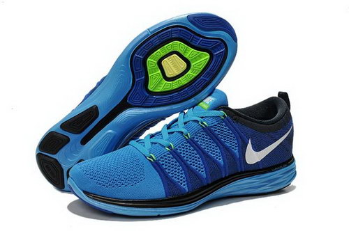 Nike Flyknit Lunar Ii 2 Mens Running Shoes Blue All White New Hot Discount
